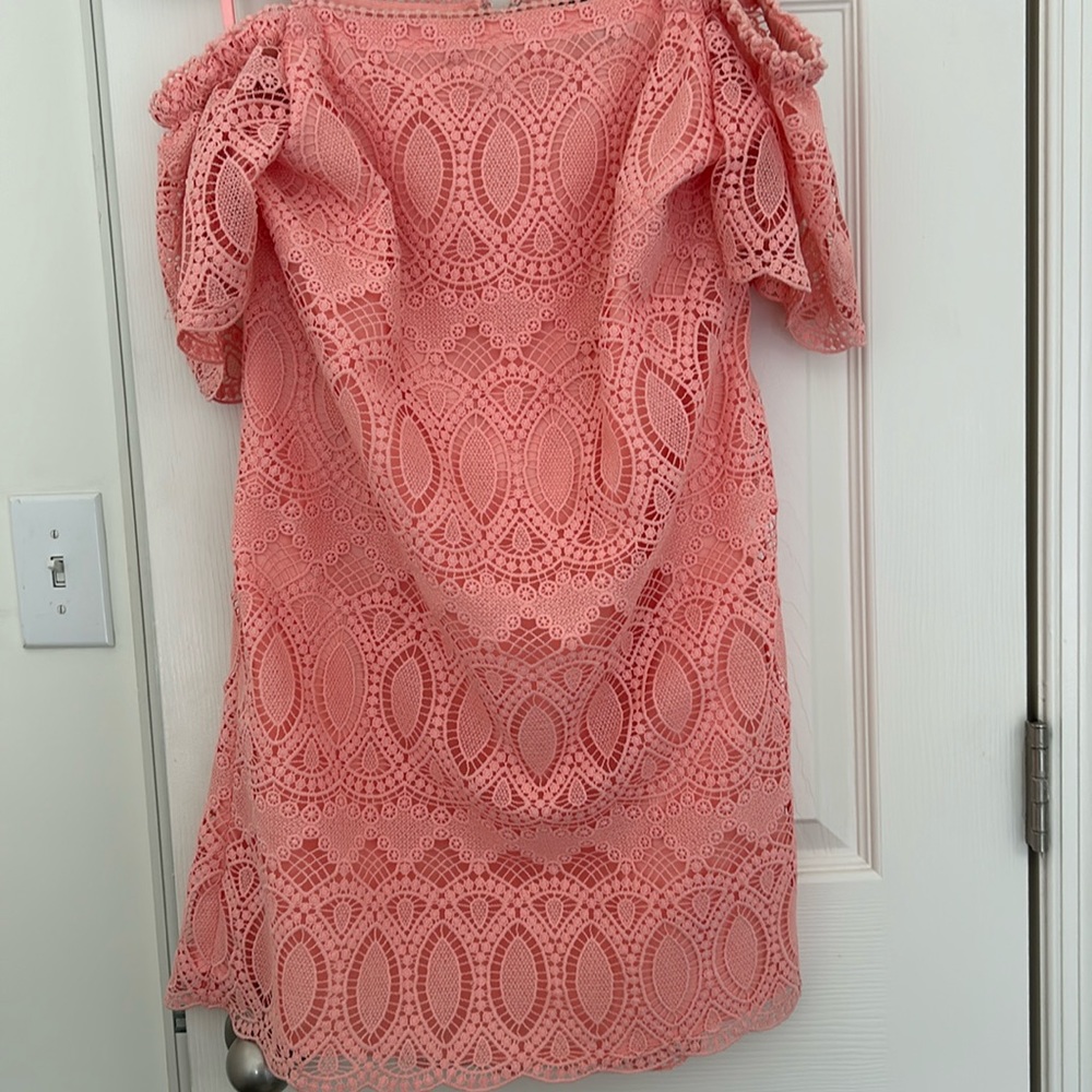 2024 color of the year dress!  Peach, lace, stylish.